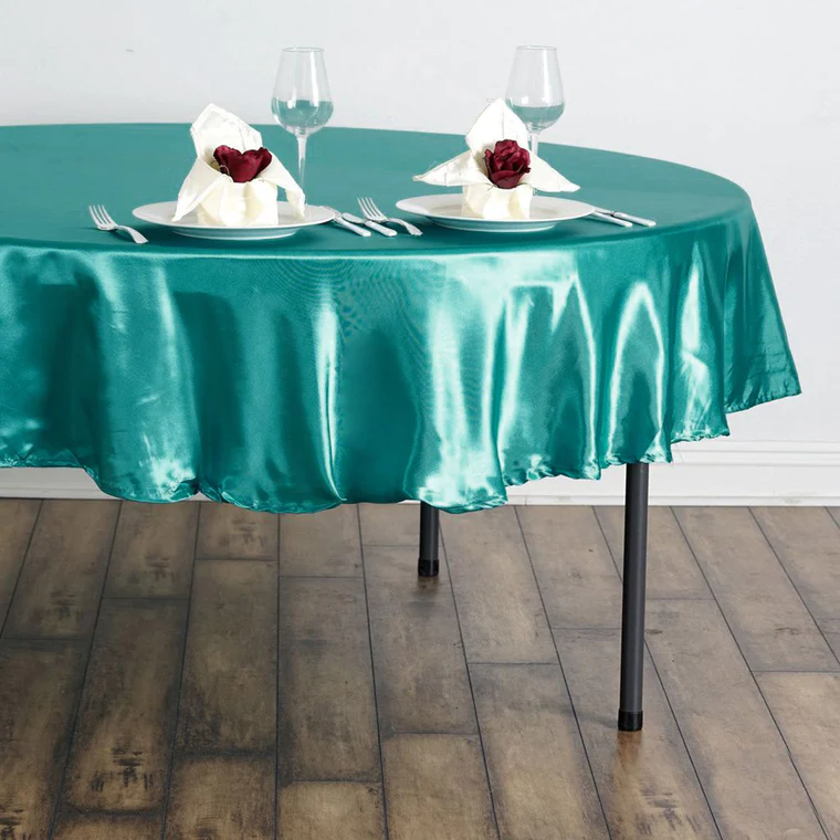 Turquoise - 90&quot; Tablecloth Round Satin For Wedding Party Banquet Events - £20.82 GBP