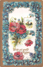 Antique Postcard With All Good Wishes  Embossed - £2.98 GBP