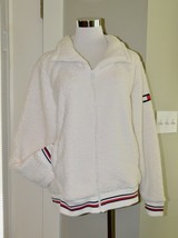 Tommy Hilfiger Sz L Sherpa Bomber Jacket Iconic Varsity Stripe Fleece Co... - £27.24 GBP