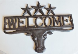 Rustic Western Steer Cast Iron Welcome Texas Stars Plaque Sign Decor 13&quot; Wide - £11.88 GBP