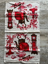 Vintage Parisian Prints Linen Red and Pink Tea Towel Pink 16&quot;x26&quot; - £10.60 GBP