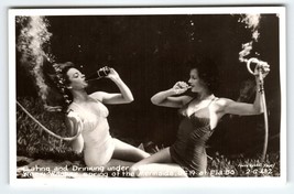 Weeki Wachee Mermaids Real Photo Postcard Women Drink Eat In Water RPPC Florida - $49.73