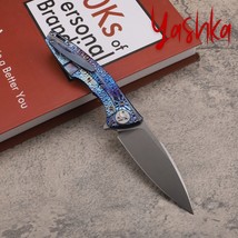 Folding Knife D2 Steel Camping Hunting EDC Outdoor Tool Titanium Handle Blue New - £148.61 GBP