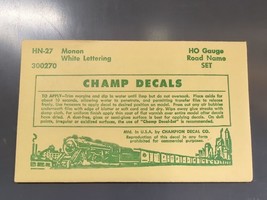 Vintage Champ Decals No. HR-27 Monon White Lettering Road Name HO - £11.55 GBP