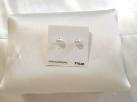 Department Store 7mm Silver Tone Simulated Pearl Stud Earrings Y497 - $10.55
