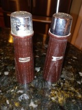 Vintage Retro Tall Wooden Salt And Pepper Shakers Metal Tops By Ci Of Japan - £15.07 GBP