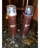 VINTAGE RETRO TALL WOODEN SALT AND PEPPER SHAKERS METAL TOPS by CI of JAPAN - £14.83 GBP