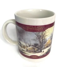 Currier &amp; Ives County Snow Town Coffee Mug Christmas Snow Barn Gift Holiday - £8.66 GBP