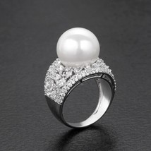 Bride Talk New Design Women Finger Ring Pearl Decoration Cubic Zirconia Luxury F - £20.19 GBP