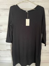 A New Day Dress Women&#39;s Large Black Stretch Round Neck Long Sleeve A Line Casual - £8.35 GBP