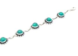 Sterling Silver Genuine Turquoise Gemstone Handmade Bracelet Women&#39;s Party Wear - £86.65 GBP