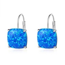 KALETINE Princess Cut Crystal Square 925 Silver Stud Earrings for Women Men  Blu - $21.93