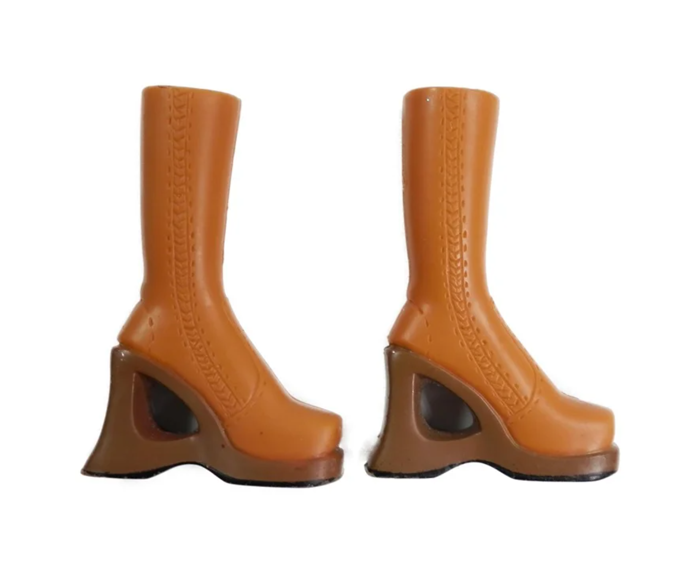 2002 Bratz Xpress It! Sasha Tall Wedge Boots Orange Cognac Cutout In Heel - $7.99
