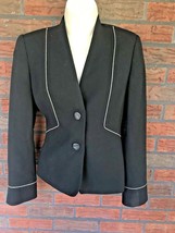 Vintage Mary Kay Blazer Size 0 Black White Wool Jacket Lined Shoulder Pads Caree - £3.75 GBP