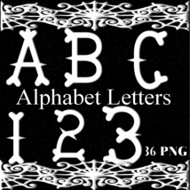 ABC and 123 White Bones-Digital Kit-JewelryTag-Clipart-Digital Clipart-Halloween - $1.25