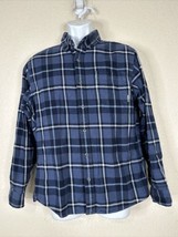 Eddie Bauer Classic Men Size M Blue Plaid Button Up Flannel Shirt Long S... - £5.42 GBP