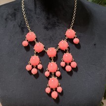 Womens Fashion Pink Rhinestones Bubble Beaded Gold Tone Statement Bib Necklace - £21.12 GBP