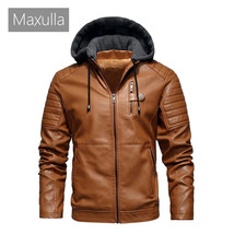  Winter Men&#39;s Leather Jacket Mens Fleece Motorcycle Hooded Jackets Casua... - $145.99