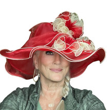 Something Special Huge Red Ivory Big Soft Brim Womens Hat Derby Church O/S - $29.65