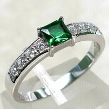 1.50Ct Princess Simulated Green Emerald Engagement Ring 14K White Gold Plated - £52.30 GBP