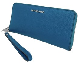 Michael Kors Continental Wallet Wristlet Lagoon Blue Leather 35F7STVE7L NWT FS - £65.27 GBP