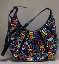 Vera Bradley Shoulder Bag Cross Body All Over Print Black Colorful Vinyl... - $14.69