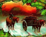 Merry Christmas Horse Drawn Cart Holly Frame Gilt Embossed 1909 Vtg Post... - $7.87