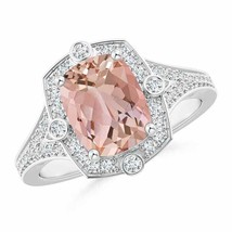 ANGARA Art Deco Inspired Cushion Morganite Ring with Diamond Halo - £1,476.50 GBP