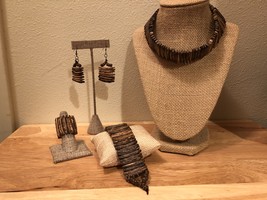 Coconut Shell Stick Jewel Set,Tribal Jewelry,Ethnic Jewels,Polynesian Je... - £62.20 GBP