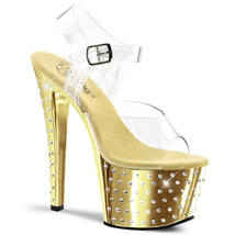 Pleaser STARDUST-708 Women&#39;s 7&quot; Heel R/S Studded Chrome Platform Ankle Shoes - $81.95