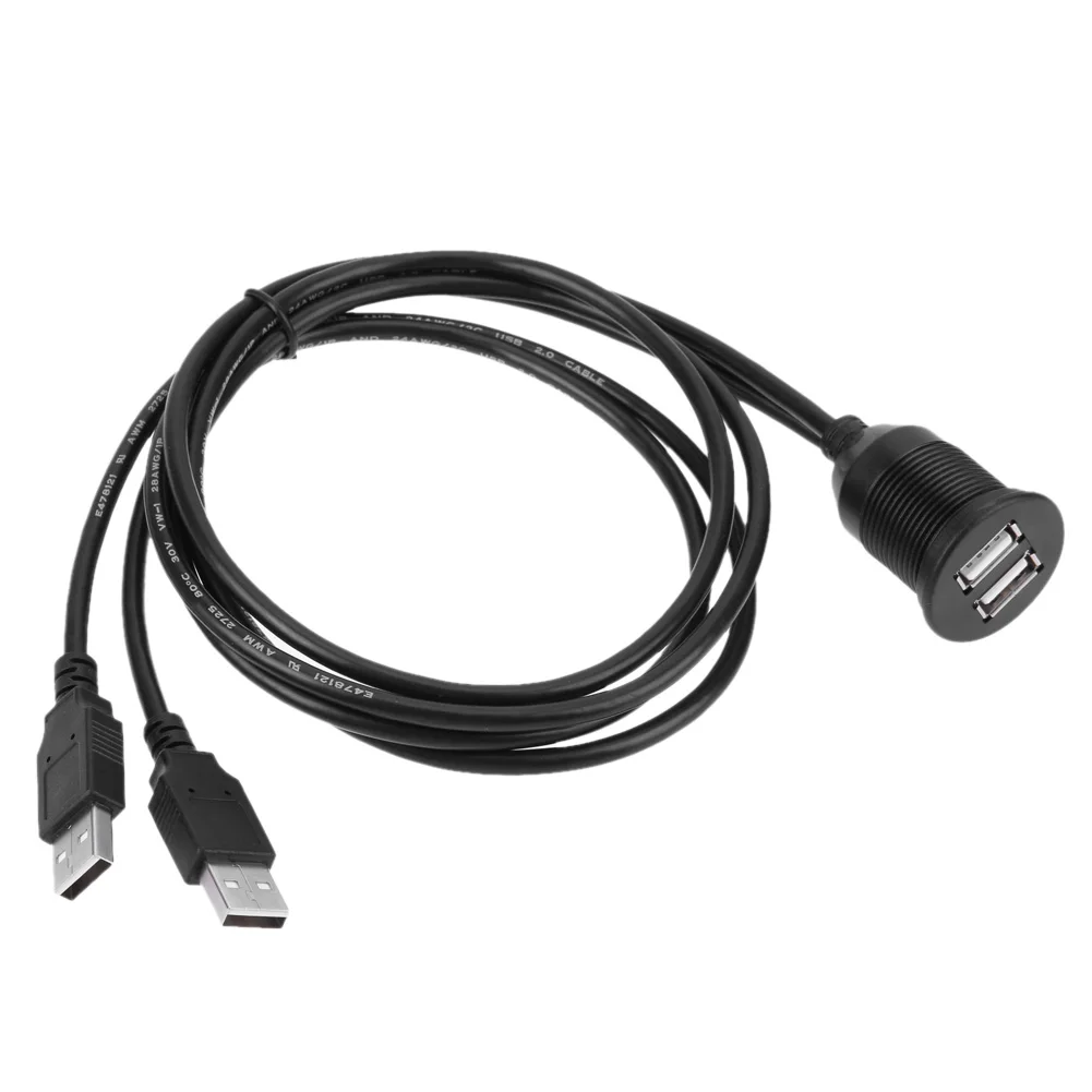 Car Motorcycle Dashboard Dual USB 2.0 Extension Cable 1m Flush Mount Waterproo - £15.69 GBP