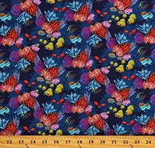 Cotton Fish Sea Anemones Coral Ocean Animals Blue Fabric Print by Yard D758.49 - £9.98 GBP