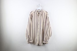 Vtg 90s Streetwear Mens Large Rainbow Striped Band Collar Button Shirt Cotton - £34.81 GBP
