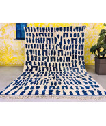 HANDMADE MOROCCAN WOOL RUG - IVORY AND BLUE CARPET WITH MODERN ABSTRACT ... - $67.20+