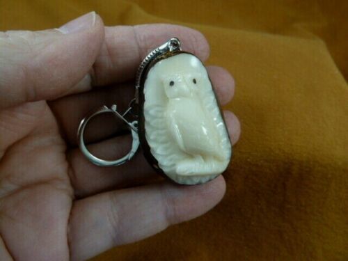 (TNE-BIR-OW-252a) HORNED OWL KEYCHAIN key TAGUA NUT Figurine carving I l... - $16.12