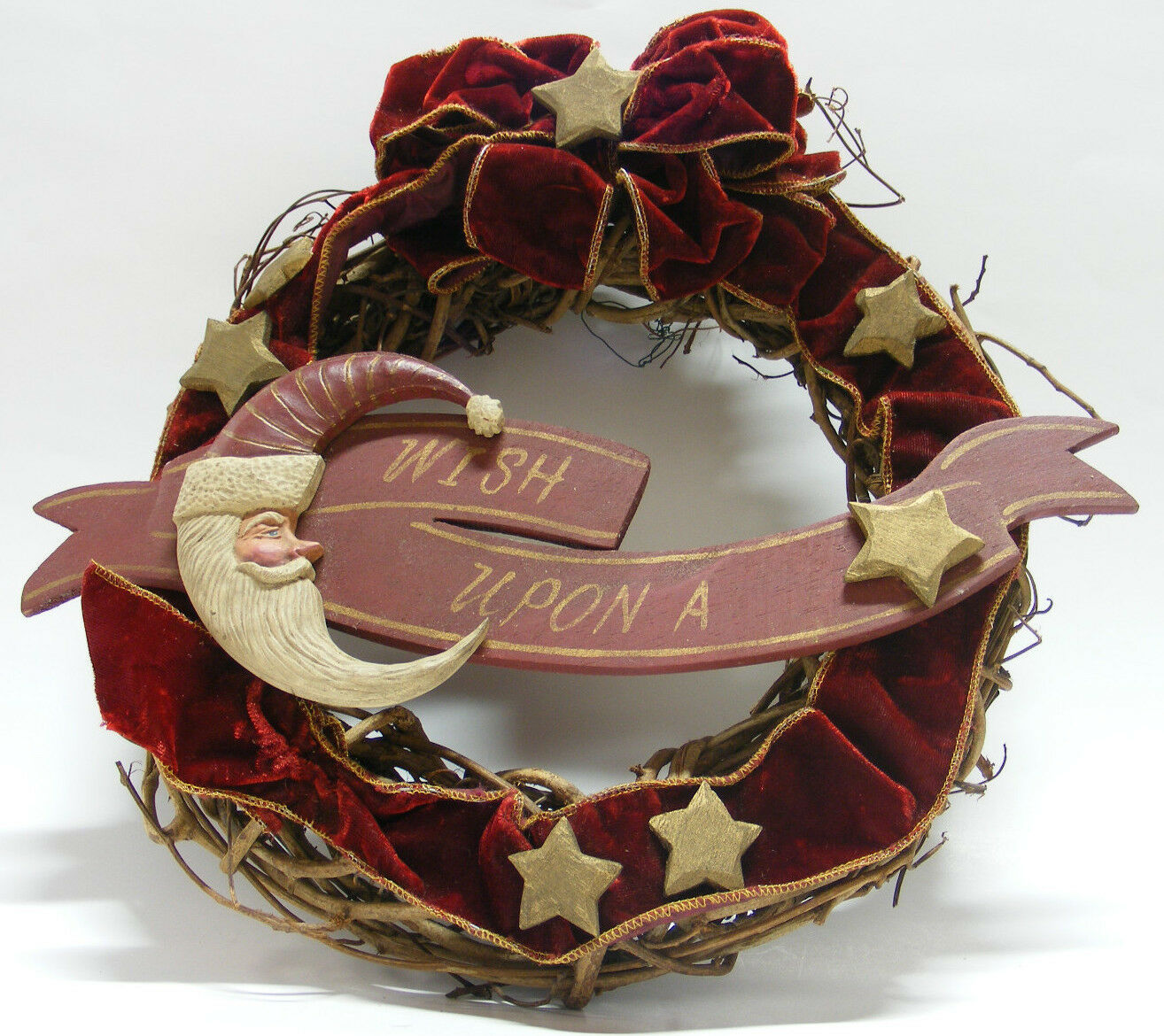 Primary image for KURT S. ADLER VINTAGE FOLK ART "WISH UPON A STAR" WILLOW WREATH CHRISTMAS DECO