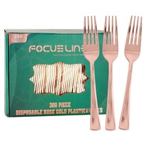 300 Pack Disposable Rose Gold Plastic Forks, Solid And Durable Plastic Cutlery F - £44.19 GBP