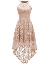 Dressystar Beige Lace Sleeveless High Neck Hi-Low Cocktail/Party Dress ~S~ - £22.36 GBP