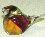 VINTAGE ART CLEAR GLASS BIRD RED ROBIN SPARROW PAPERWEIGHT 2 3/4&quot; TALL 4... - $26.10