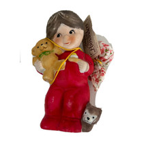 Vintage 1960s Potpourri Figurine Little Girl In Red Pajamas Teddy Cat Jasco E3 - £11.08 GBP