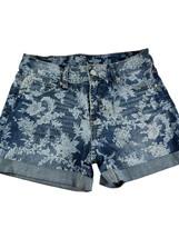 Time &amp; Tru Womens Shorts Size 8 Mid Rise Blue Floral Denim Cuffed Stretch - $11.88