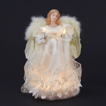 Kurt Adler 10 Light Ivory Angel w/FEATHER Wings Christmas Tree Topper Decoration - £27.88 GBP