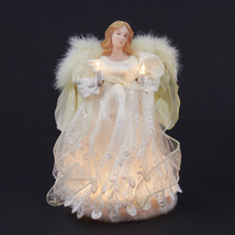 KURT ADLER 10 LIGHT IVORY ANGEL w/FEATHER WINGS CHRISTMAS TREE TOPPER DE... - £27.27 GBP