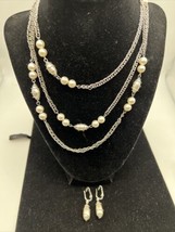 Sarah Cov Vtg Necklace and Earrings Set Faux Pearls and Silver Tone Wire Wrapped - £32.17 GBP