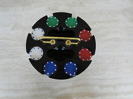 Wood Poker Chip Carousel Rack w/200 4-color 3.97g Chips BONUS 2 Decks Used Cards - £9.99 GBP