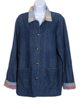 Coldwater Creek Size L Light Weight Denim Jacket with Pastel Collar, Cuff Trim - £23.05 GBP