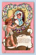 Valentine Cupid Cameo Portrait, Tis A Heart Of Mine Embossed DB Postcard K14 - $7.13