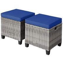 2 Pieces Patio Rattan Ottoman Seat with Removable Cushions-Navy - £91.86 GBP
