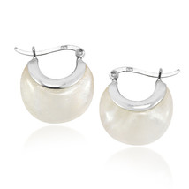 Chic and Sleek White Quartz Crescent Moon on Sterling Silver Huggie Earrings - £17.07 GBP