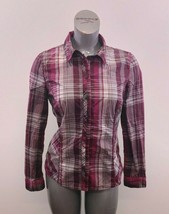 Bonita Women&#39;s Button Up Top Size 38 Pink Plaid Long Sleeve Cotton Blend - £7.77 GBP